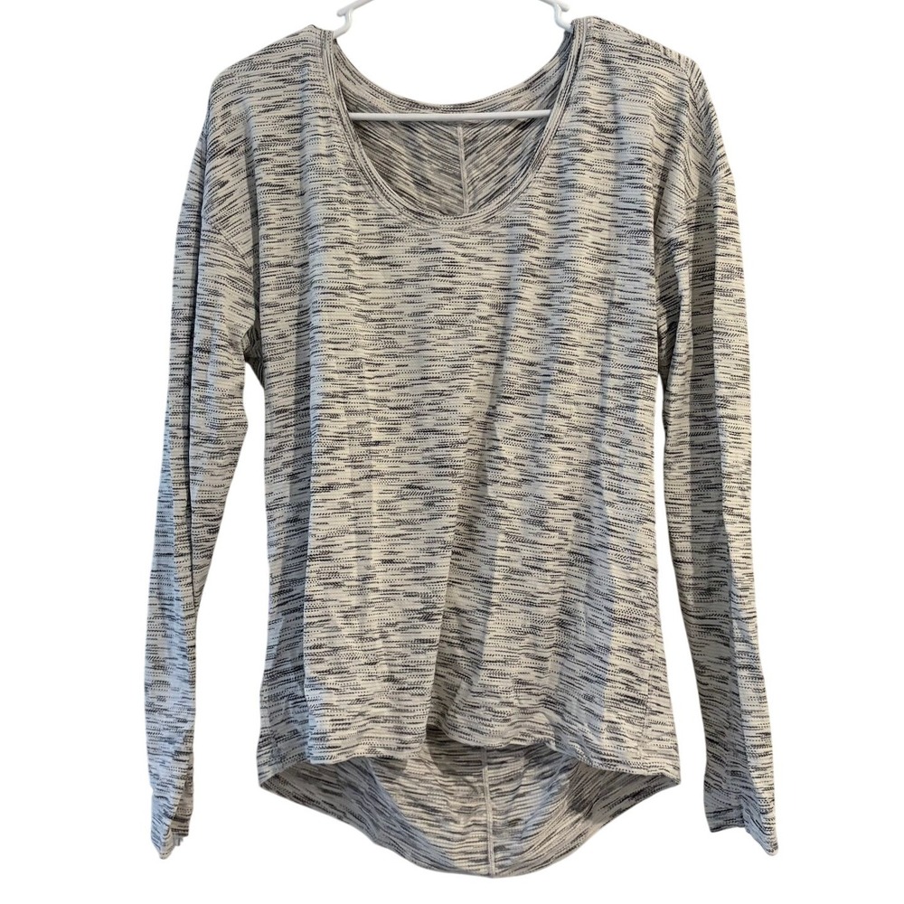 Lululemon Long Sleeve Scoop Neck Space Dye High Low Top Black White SIZE 8